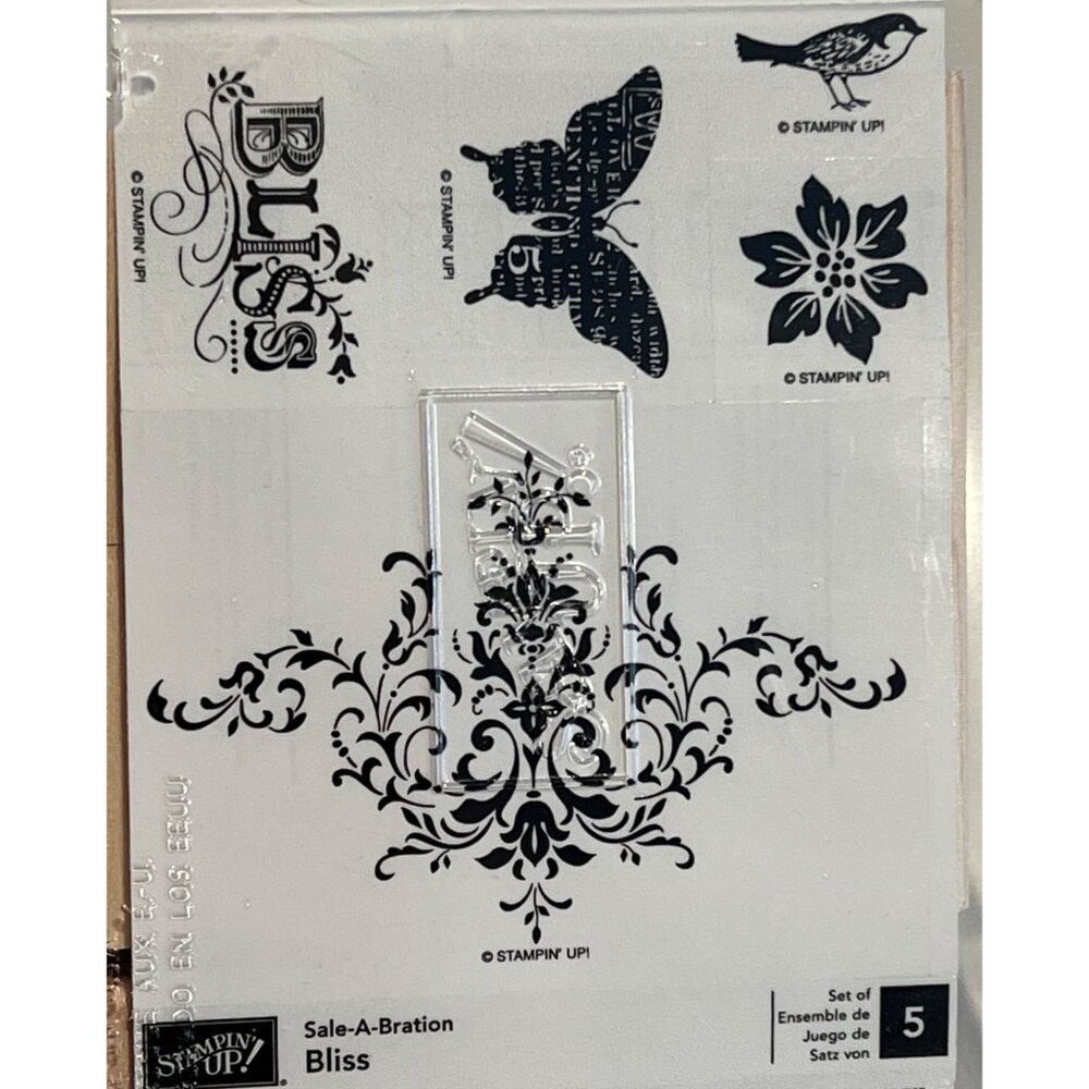 Stampin Up Bliss Rubber Stamp Set Of 5 With Wood Mounts For Crafting & Scrapbook